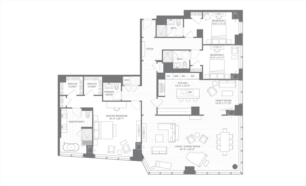 3 bed, 3 bath apartment for rent at 1 Franklin St Unit 5106, Midtown — photo 3 of 42
