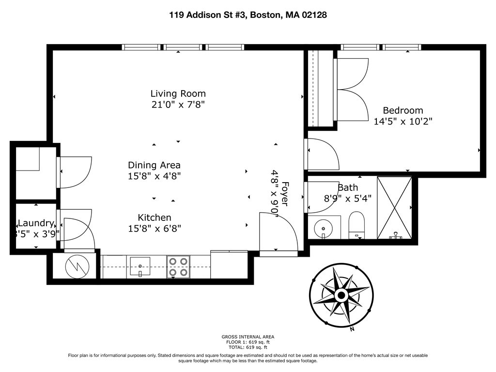 1 bed, 1 bath apartment for rent at 119 Addison Unit 3, East Boston — photo 6 of 6