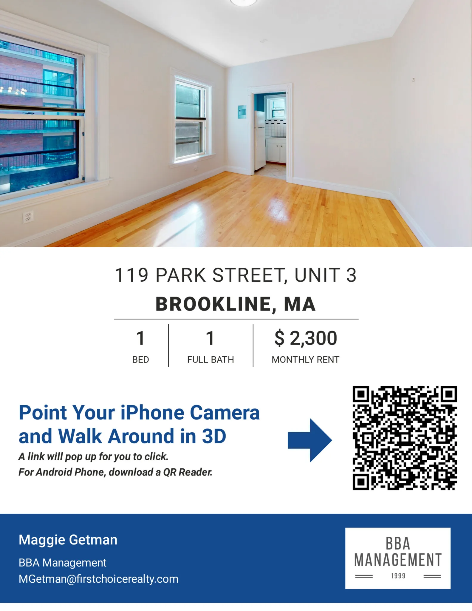 1 bed, 1 bath apartment for rent at 119 Park St Unit 3, Coolidge Corner — photo 10 of 11