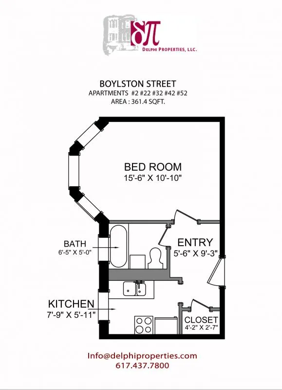 Studio bed, 1 bath apartment for rent at 1197 Boylston St Unit 2, Fenway