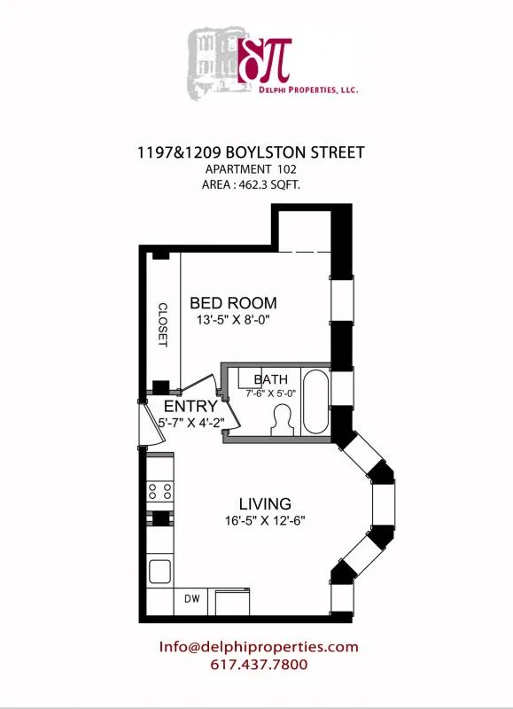 1 bed, 1 bath apartment for rent at 1209 Boylston St Unit 102, Fenway