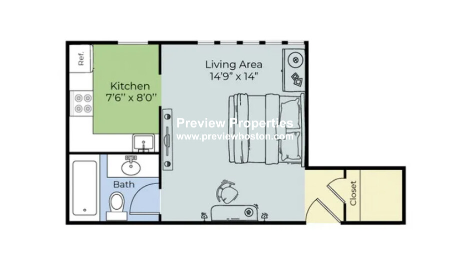 Studio bed, 1 bath apartment for rent at 1470 Beacon St Unit 63P, Coolidge Corner