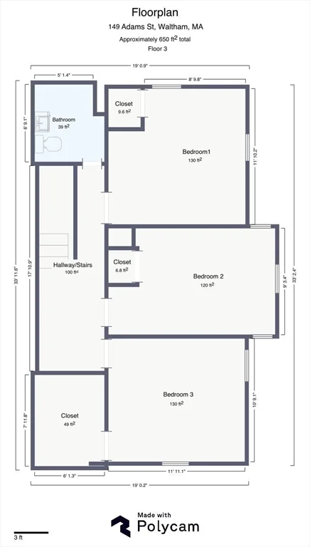 3 bed, 1 bath apartment for rent at 149 Adams St Unit 149, Waltham — photo 12 of 12