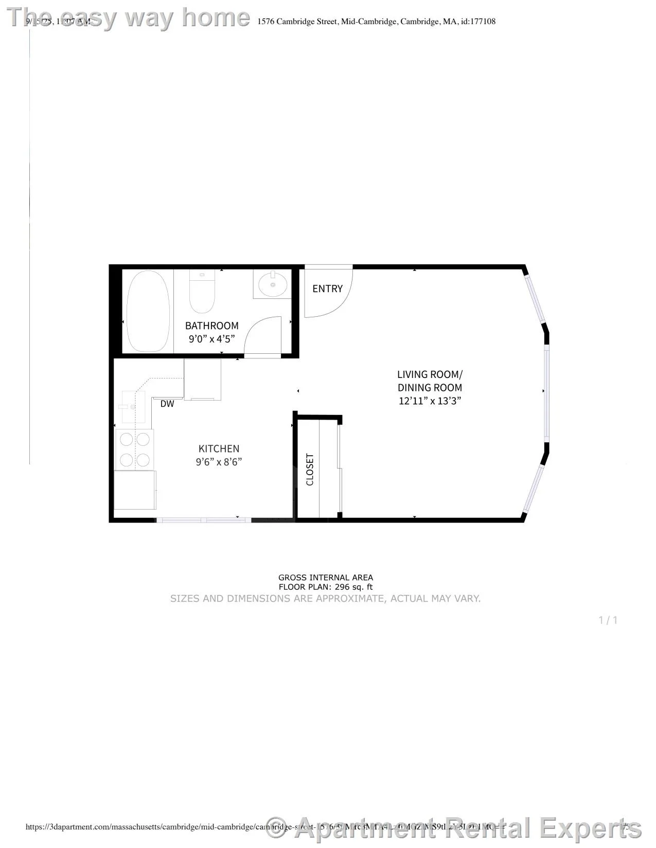Studio bed, 1 bath apartment for rent at 1576 Cambridge St Unit 1F, Inman Square — photo 7 of 10
