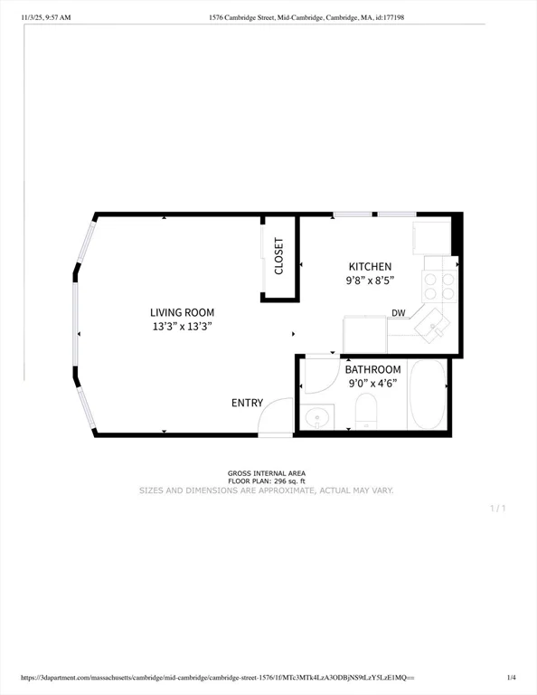 1 bed, 1 bath apartment for rent at 1576 Cambridge St Unit 2F, Cambridge — photo 7 of 10