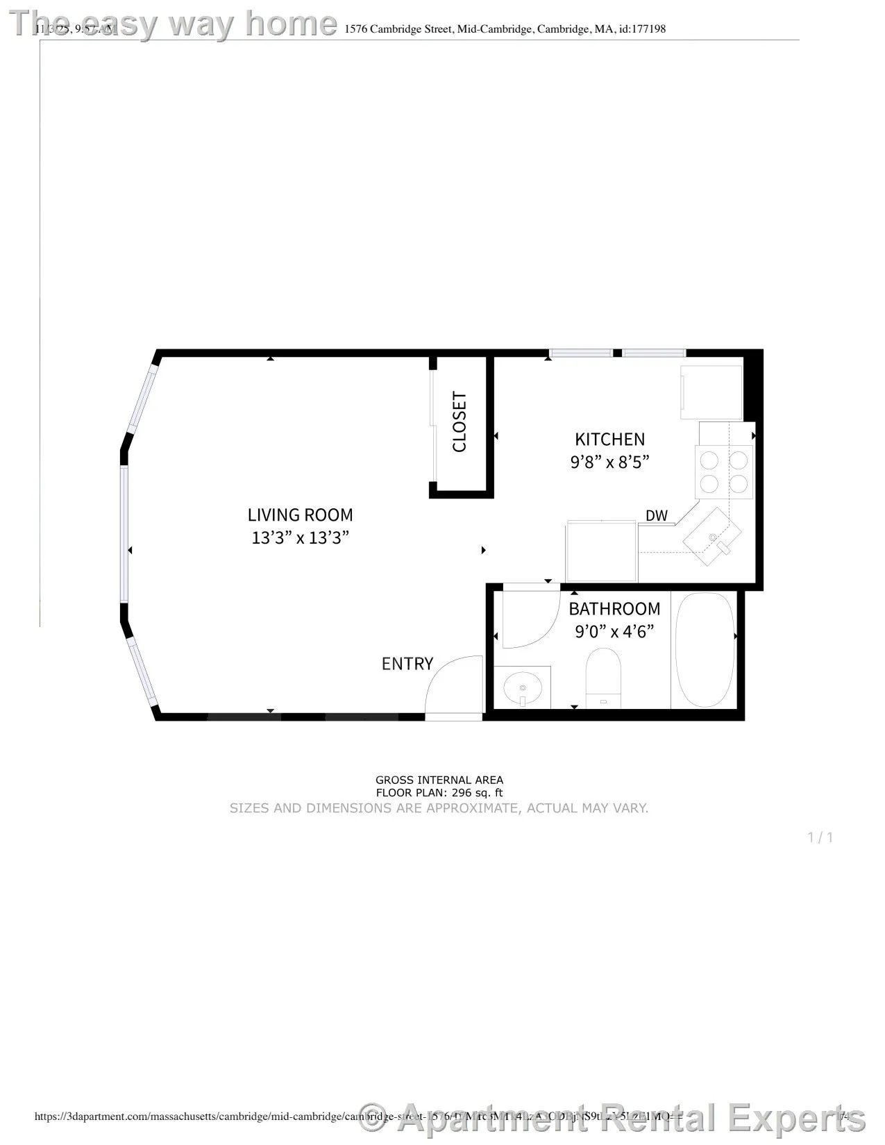 Studio bed, 1 bath apartment for rent at 1576 Cambridge St Unit 2F, Inman Square — photo 7 of 10