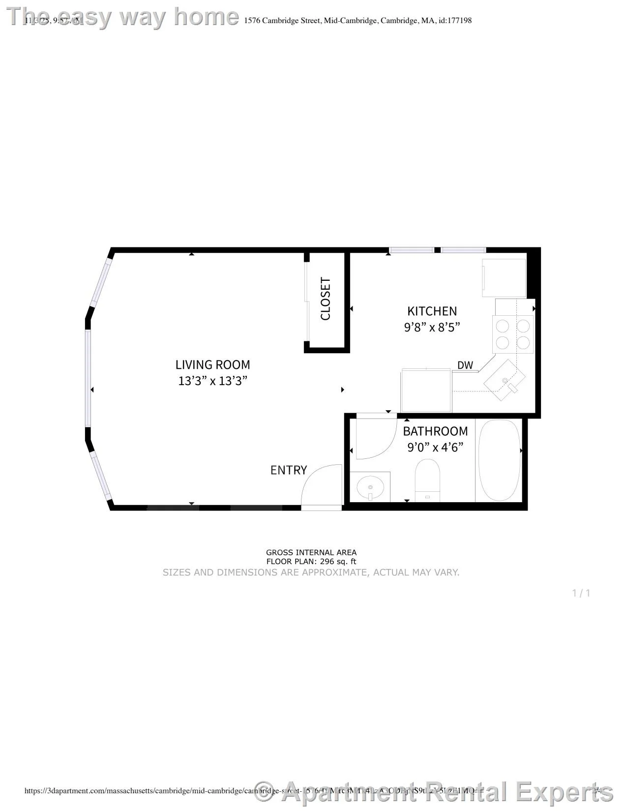 Studio bed, 1 bath apartment for rent at 1576 Cambridge St Unit 3F, Inman Square — photo 6 of 8