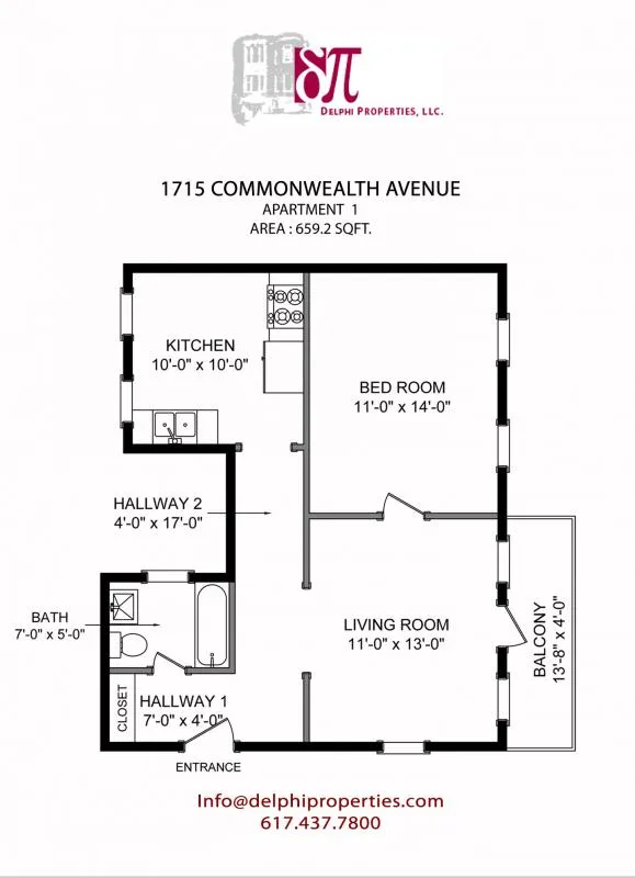 1 bed, 1 bath apartment for rent at 1715 Commonwealth Ave Unit 1, Brighton