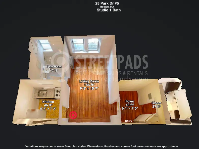 Studio bed, 1 bath apartment for rent at 25 Park Dr Unit 5, Fenway — photo 1 of 15