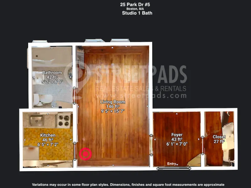 Studio bed, 1 bath apartment for rent at 25 Park Dr Unit 5, Fenway — photo 2 of 15