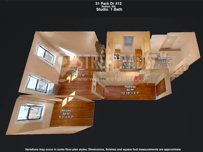Studio bed, 1 bath apartment for rent at 31 Park Dr Unit 12, Fenway