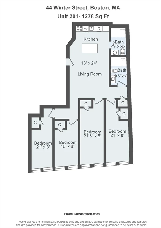 4 bed, 2 bath apartment for rent at 44 Winter St Unit 201, Midtown — photo 9 of 9