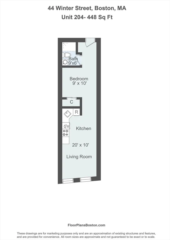 Studio bed, 1 bath apartment for rent at 44 Winter St Unit 204, Midtown — photo 9 of 10