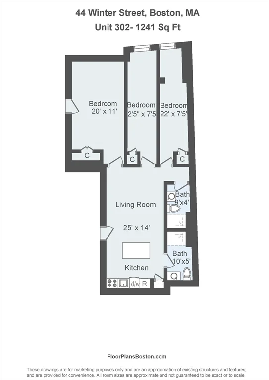 3 bed, 2 bath apartment for rent at 44 Winter St Unit 302, Midtown — photo 8 of 8