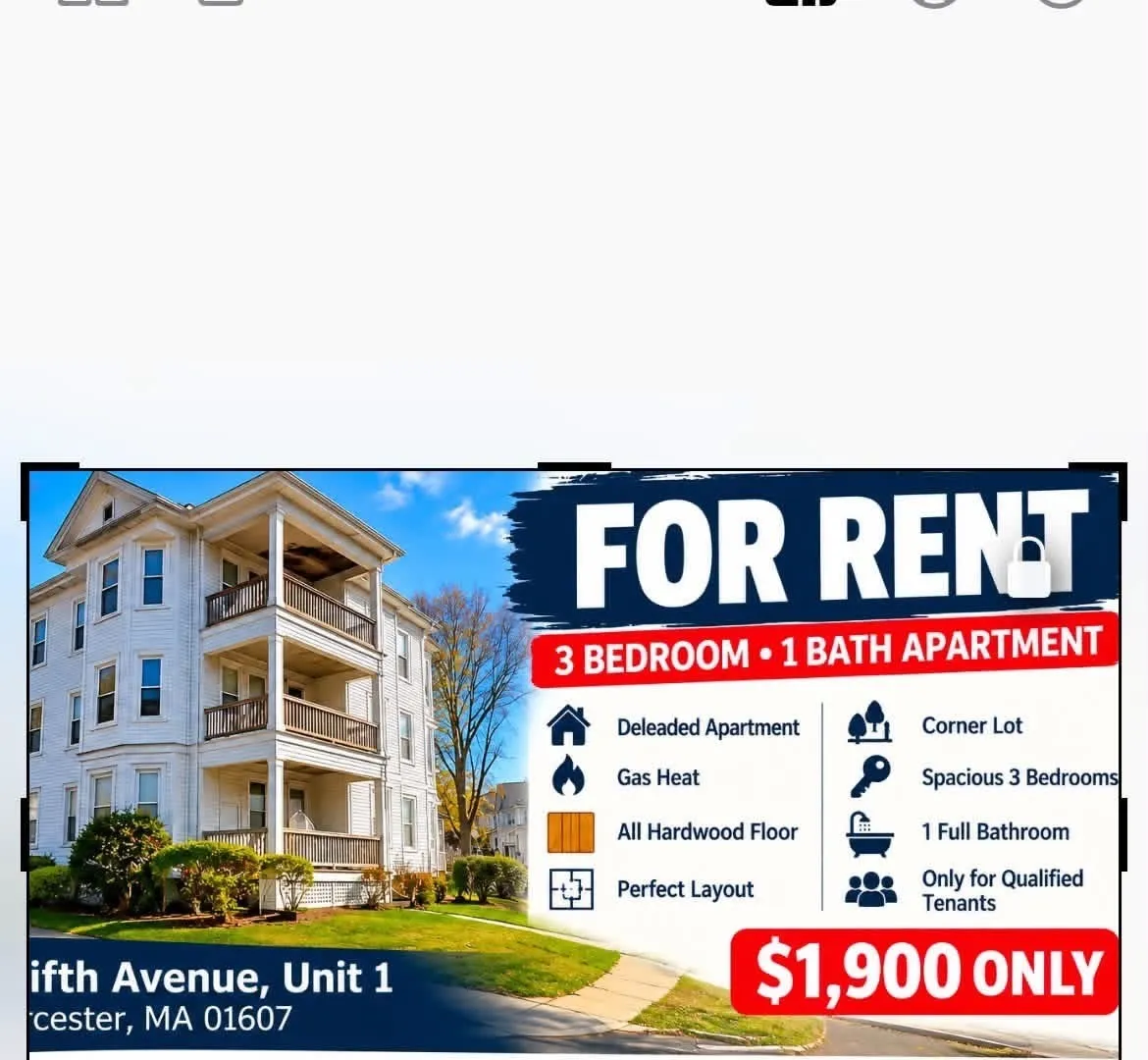 3 bed, 1 bath apartment for rent at 5 Fifth Ave Unit 1, Worcester