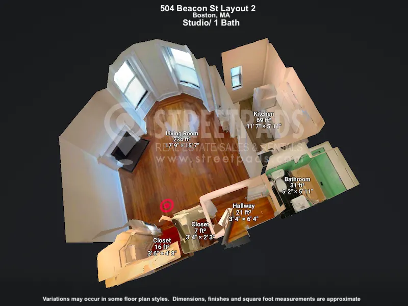 Studio bed, 1 bath apartment for rent at 504 Beacon St Unit 32, Back Bay