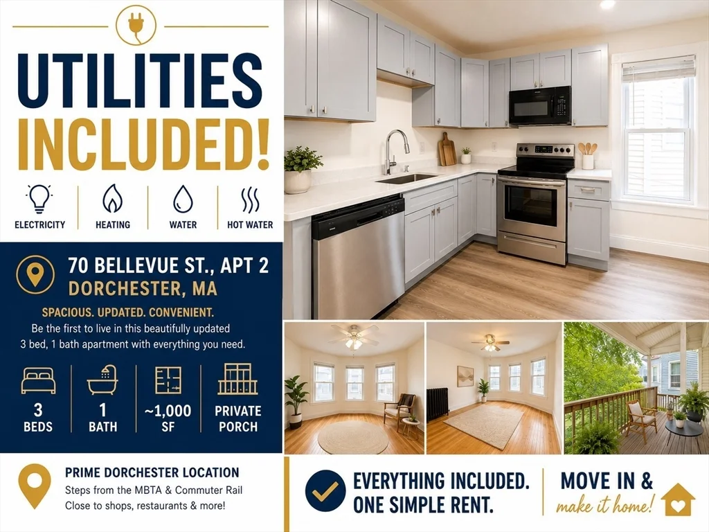 3 bed, 1 bath apartment for rent at 70 Bellevue St Unit 2, Dorchester — photo 1 of 13