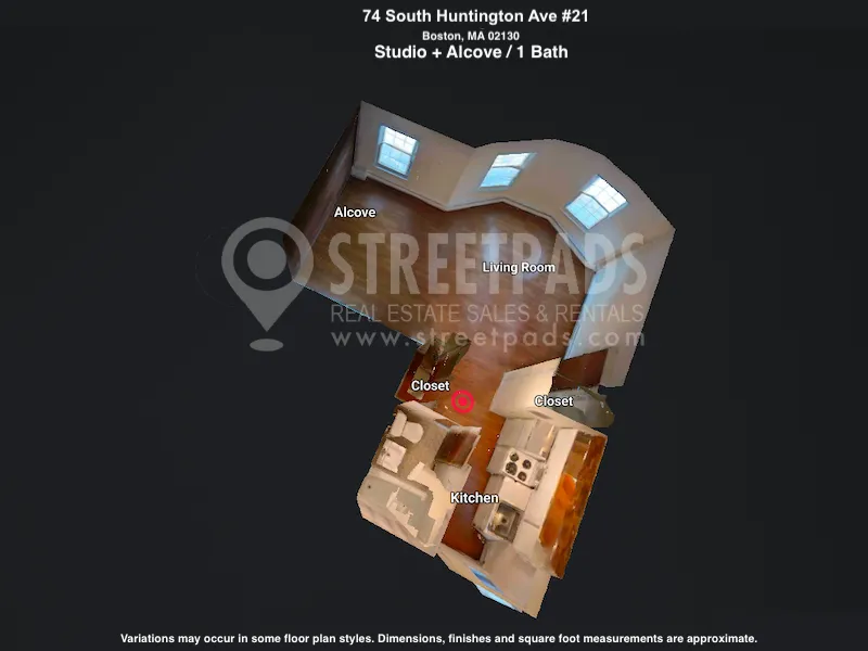 Studio bed, 1 bath apartment for rent at 74 South Huntington Ave Unit 21, Mission Hill