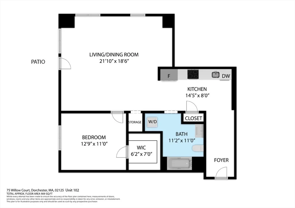 1 bed, 1 bath apartment for rent at 75 Willow Ct Unit 102, Dorchester — photo 14 of 14