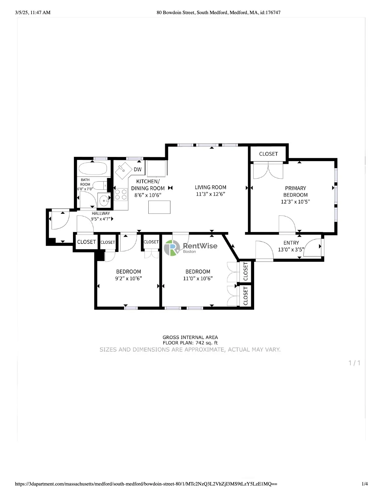 3 bed, 1 bath apartment for rent at 80 Bowdoin St Unit 1, South Medford — photo 10 of 23