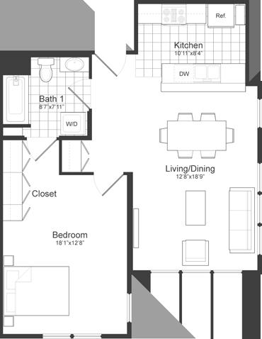 1 bed, 1 bath apartment for rent at 87 New St Unit D413, Neighborhood Nine — photo 5 of 14
