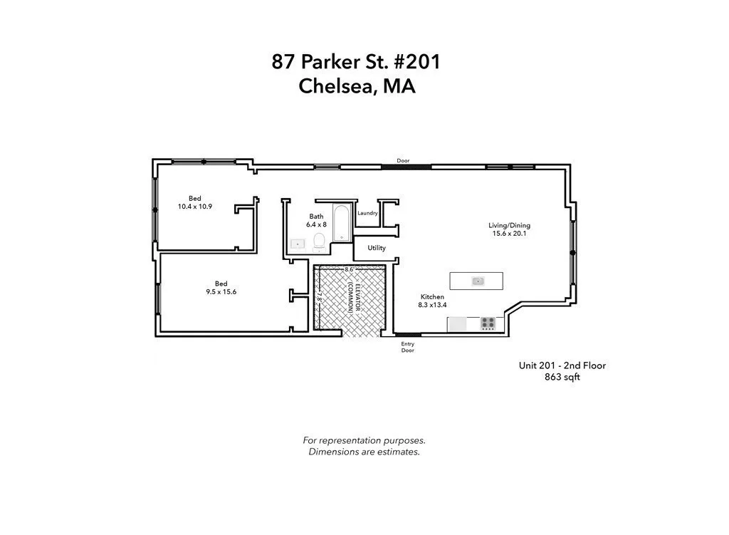 2 bed, 1 bath apartment for rent at 87 Parker St Unit 201, Chelsea — photo 9 of 10